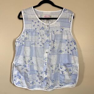 Vintage 70’s Moon Dance Smock Apron Blue Patchwork Cobbler Grandma Pearl Snap L